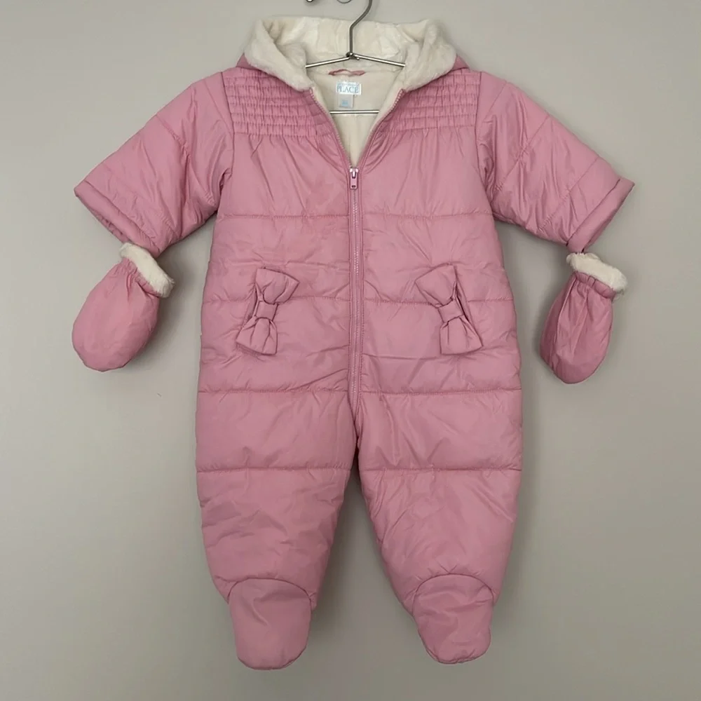 The Children’s Place Baby Hooded Winter Romper Pink Baby Girl Size 6-9M